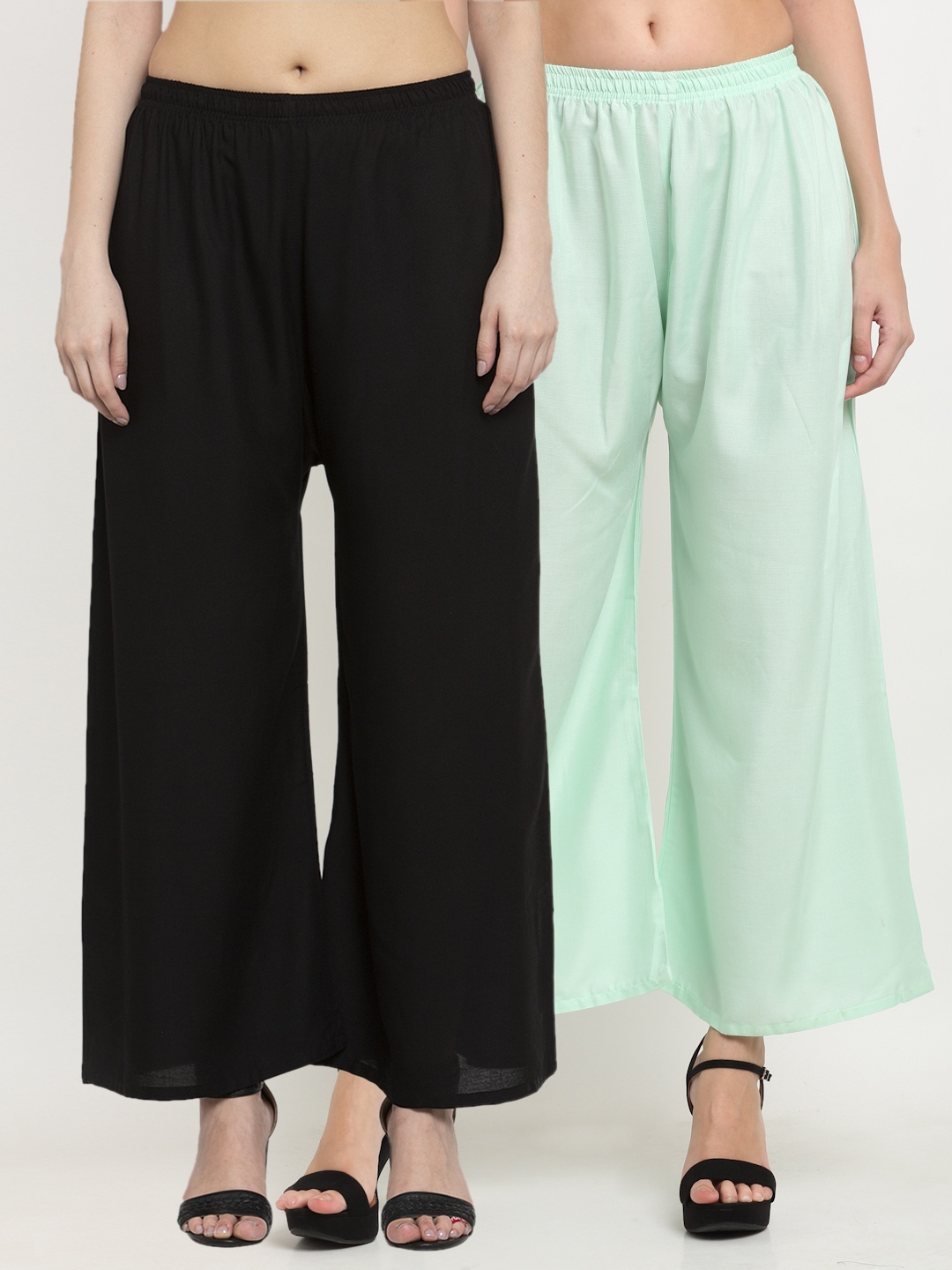 

Miaz Lifestyle Women Pack Of 2 Black & Green Flared Knitted Ethnic Palazzos