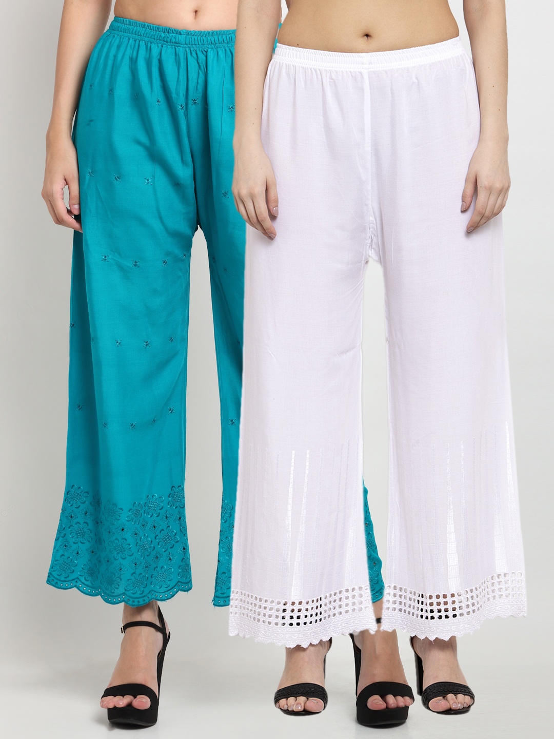 

Miaz Lifestyle Women Blue & White Set Of 2 Knitted Palazzos