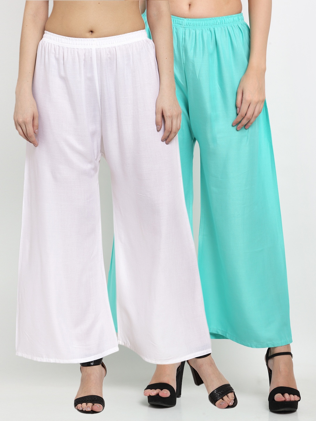 

Miaz Lifestyle Women Blue & White Pack Of 2 Flared Knitted Palazzos