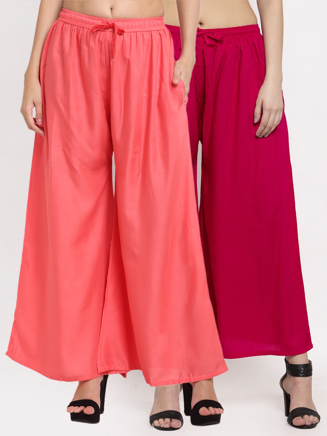 

Miaz Lifestyle Women Pack Of 2 Peach-Coloured & Pink Flared Knitted Palazzos