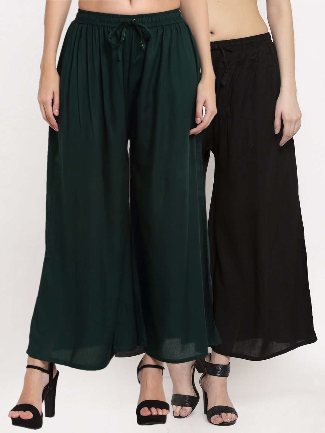 

Miaz Lifestyle Women Black & Green Set of 2 Flared Knitted Palazzos