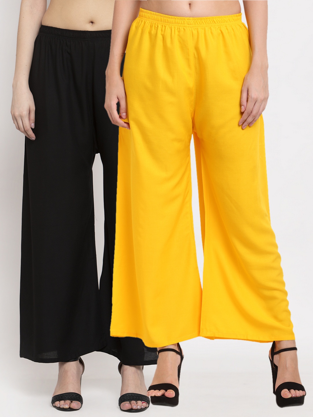

Miaz Lifestyle Women Yellow & Black Set of 2 Flared Knitted Palazzos