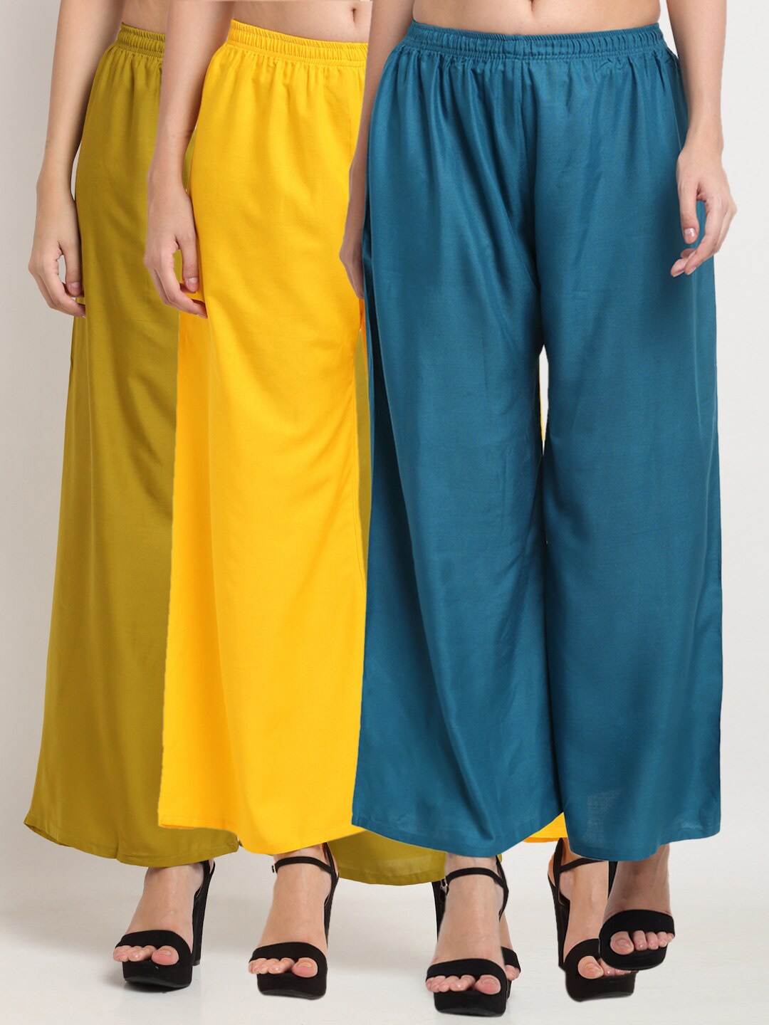 

Miaz Lifestyle Women Pack Of 3 Flared Ethnic Palazzos, Blue