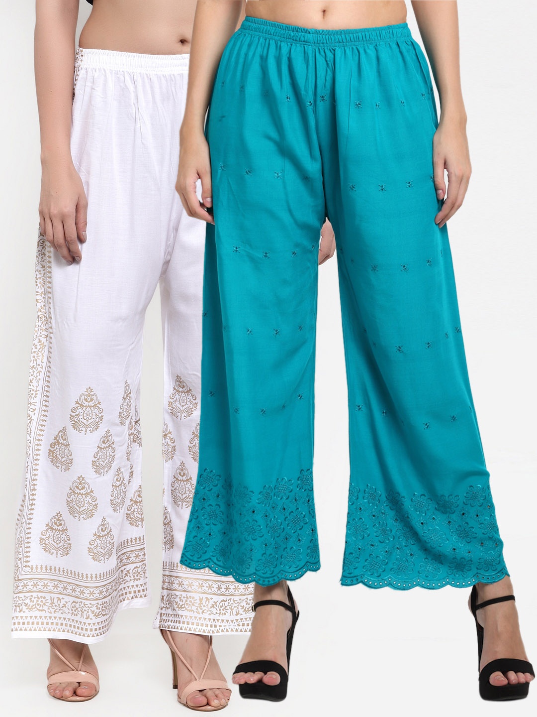 

Miaz Lifestyle Women Blue & White Pack of 2 Flared Knitted Palazzos