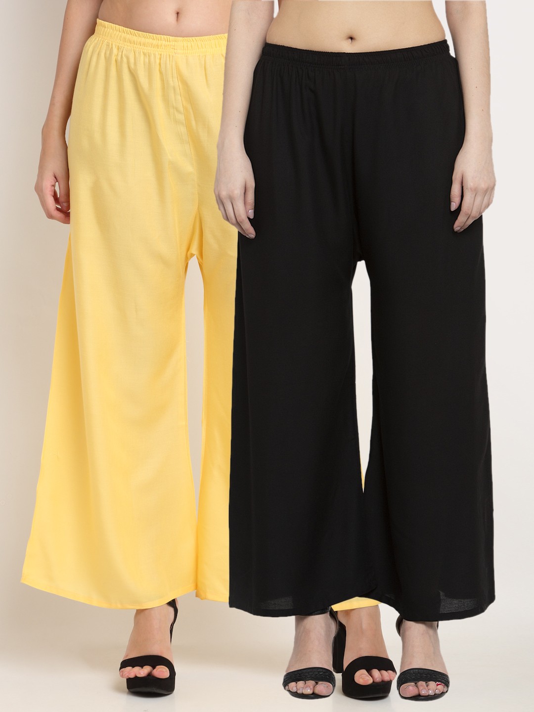 

Miaz Lifestyle Women Yellow & Black Set Of 2 Flared Knitted Palazzos