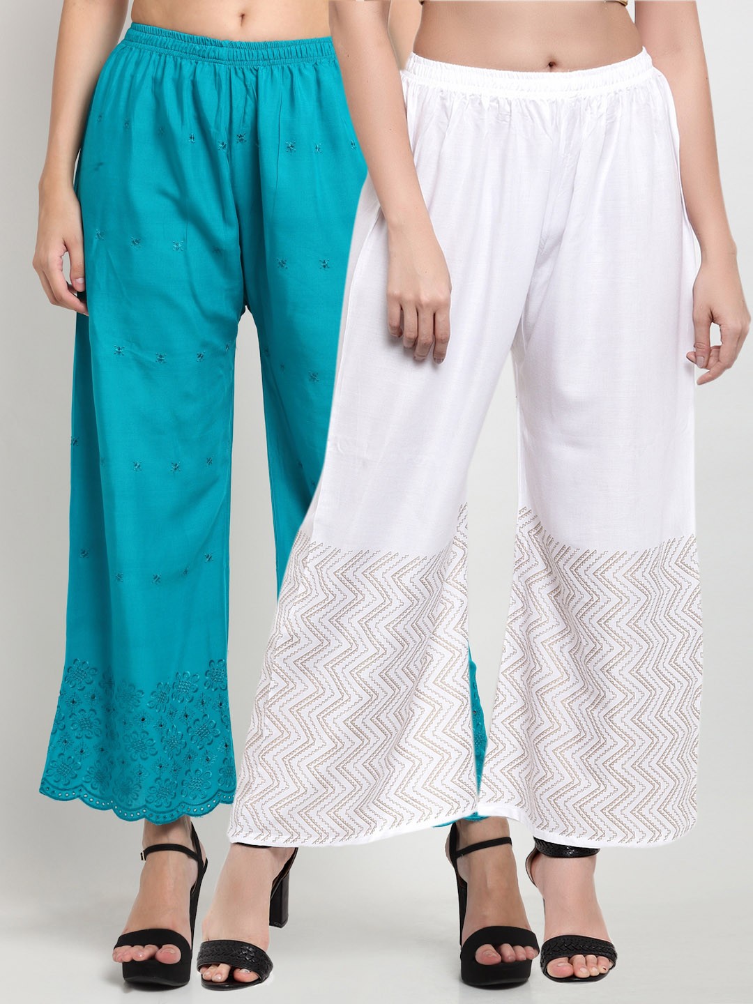 

Miaz Lifestyle Women Blue & White Pack Of 2 Flared Knitted Ethnic Palazzos