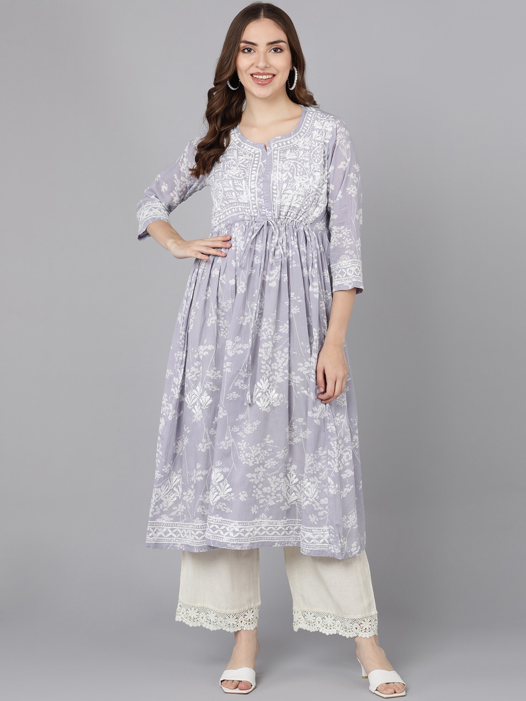 

VAHSON Women Lavender Floral Embroidered Chikankari Floral Anarkali Kurta