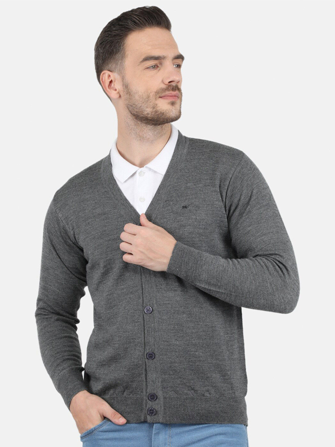 

Monte Carlo Grey Pure Wool V-Neck Cardigan