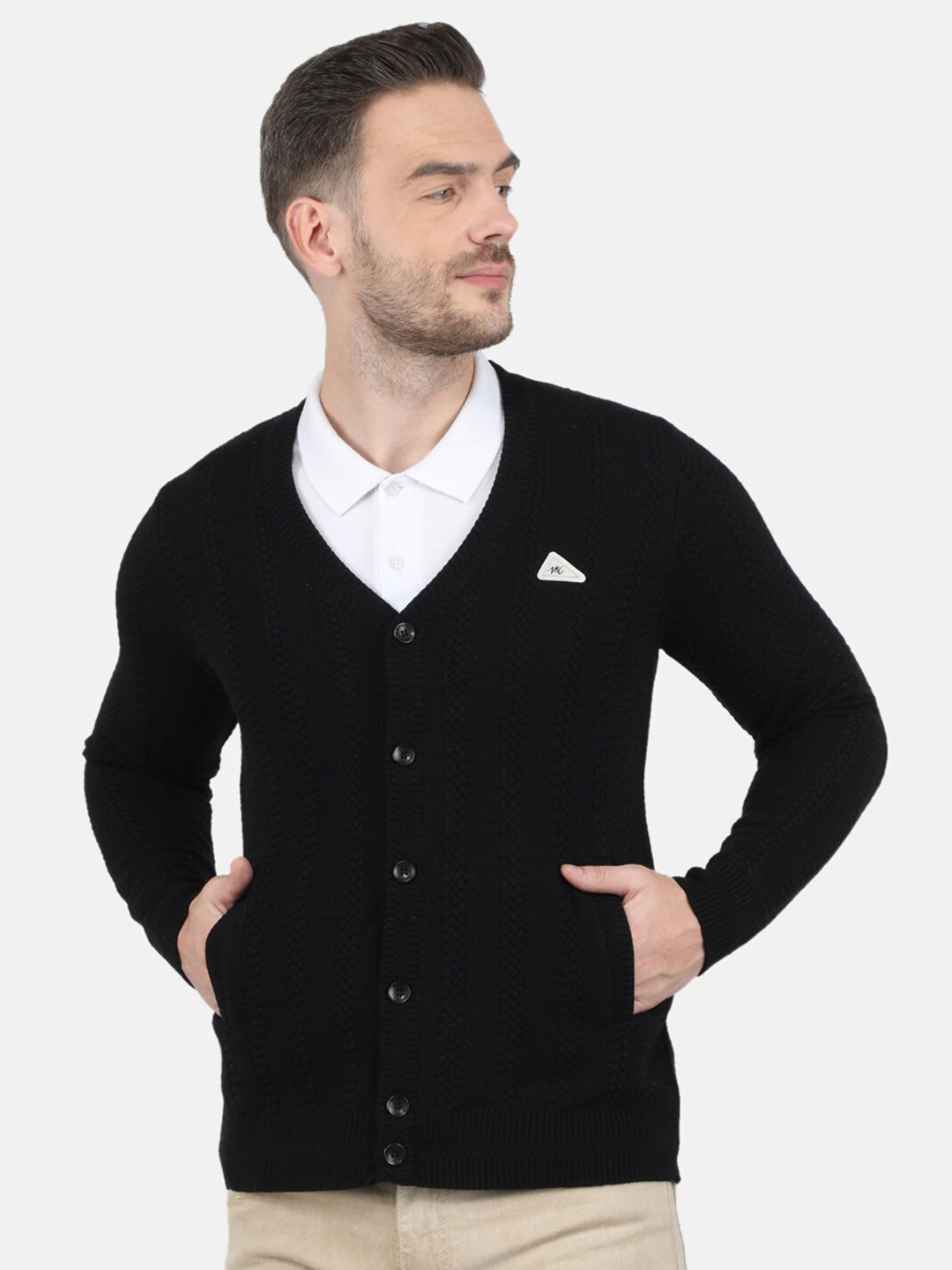 

Monte Carlo Men Black Wool Blend V Neck Cardigan