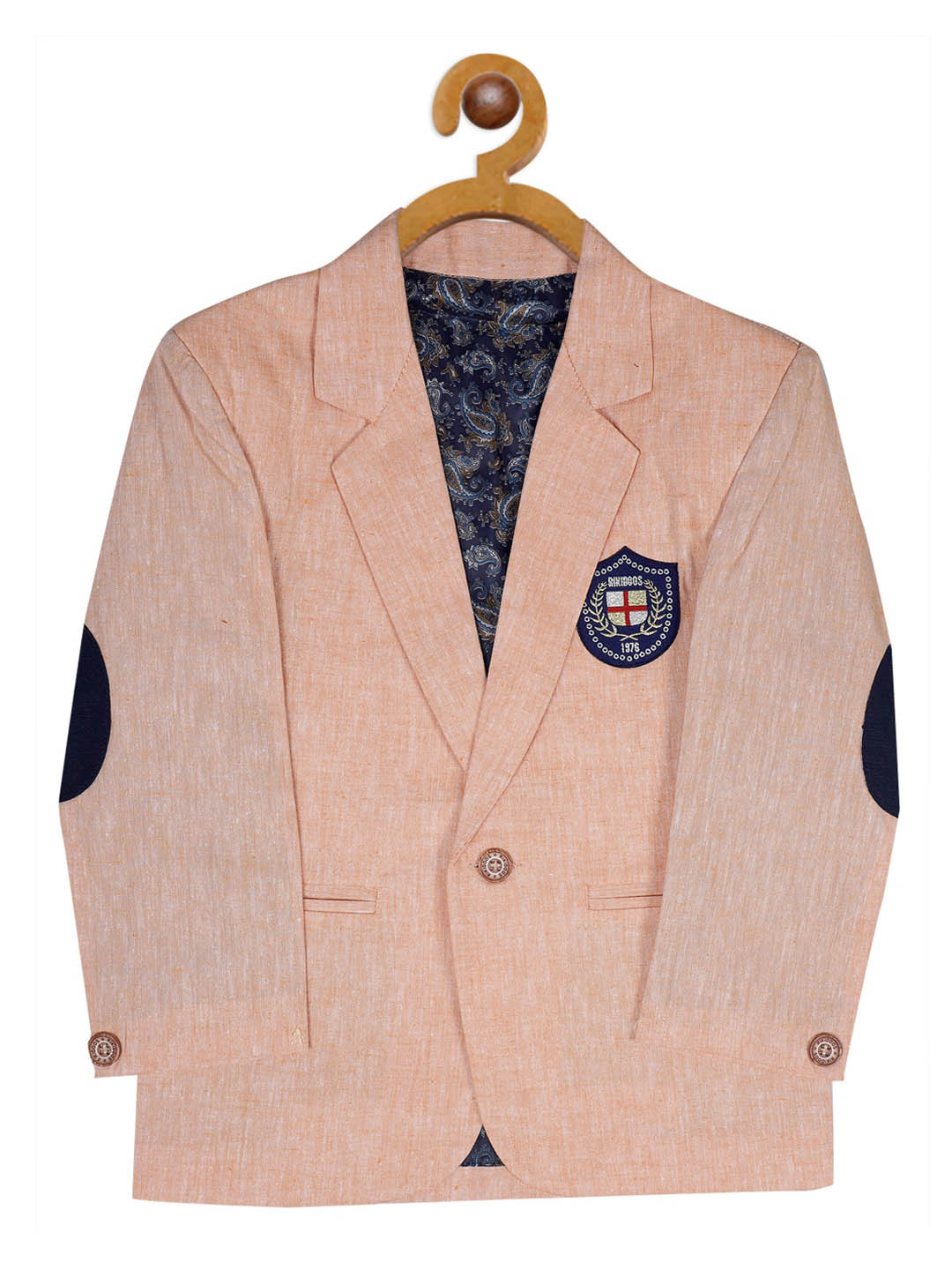 

RIKIDOOS Boys Peach Coloured Self Design Comfort-Fit Single Breasted Casual Blazers