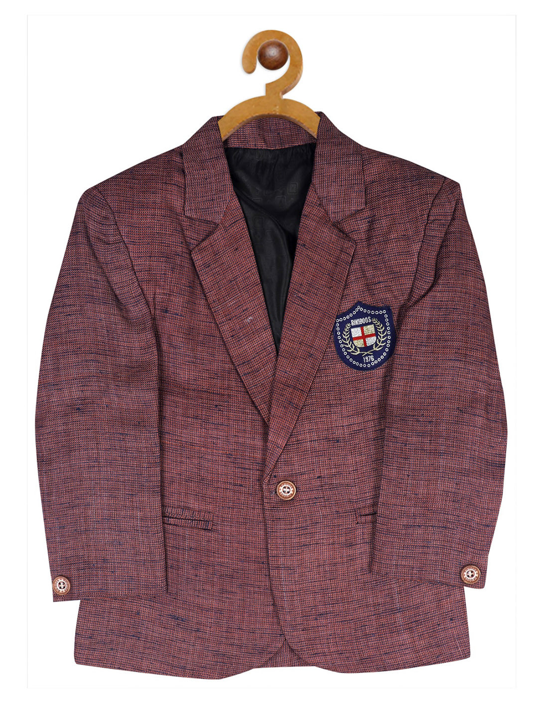 

RIKIDOOS Boys Maroon Red Self Design Single-Breasted Comfort- Fit Formal Blazer