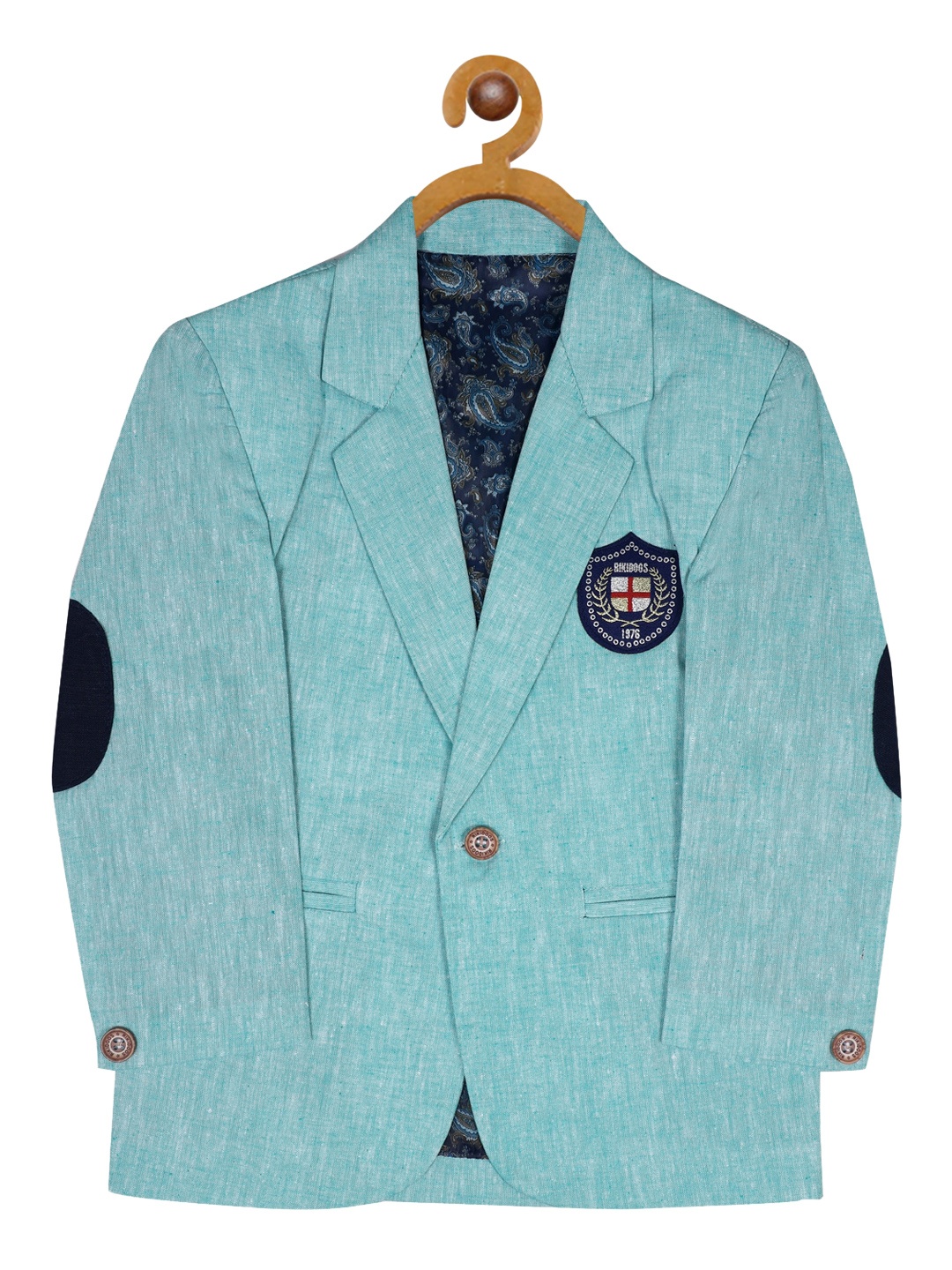 

RIKIDOOS Boys Green Solid Single Breasted Blazers