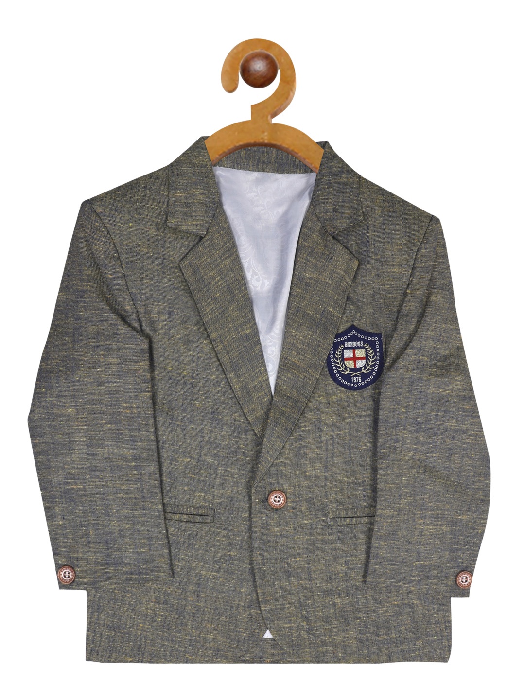 

RIKIDOOS Boys Green Self Design Single Breasted Comfort-Fit Casual Blazers
