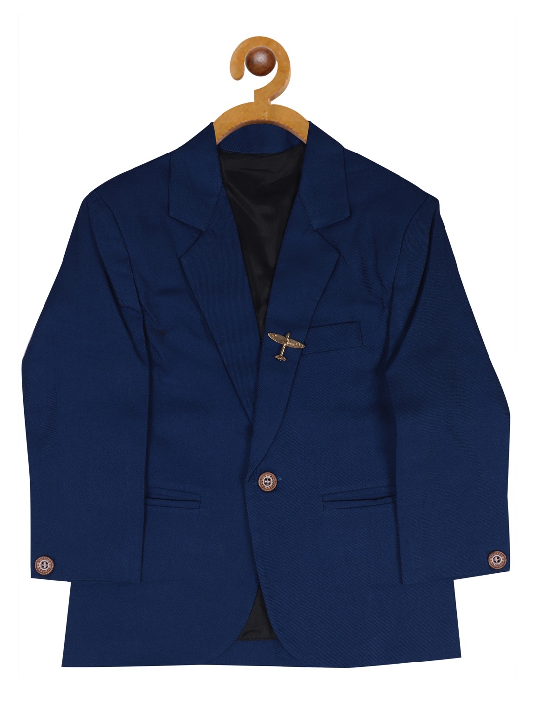 

RIKIDOOS Boys Navy Blue Solid Single-Breasted Comfort-Fit Formal Blazer