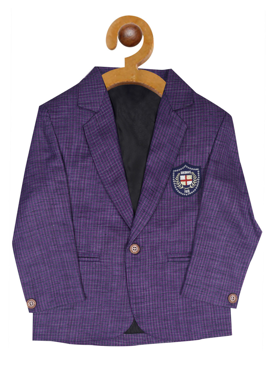 

RIKIDOOS Boys Purple Checked Comfort Fit Single Breasted Blazers