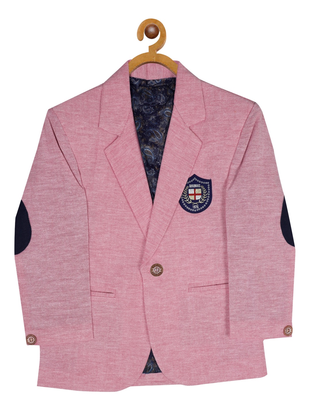 

RIKIDOOS Boys Pink Single-Breasted Comfort-Fit Blazer