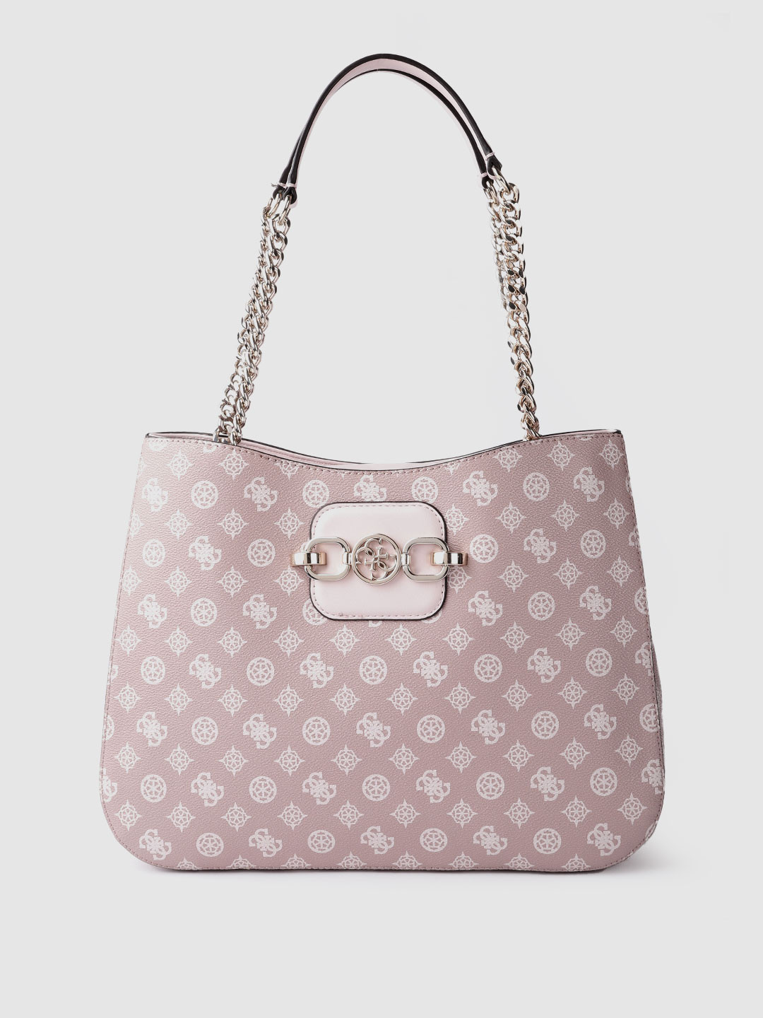 

GUESS Women Dusty Pink & White Brand Logo Print Structured Shoulder Bag, Rose