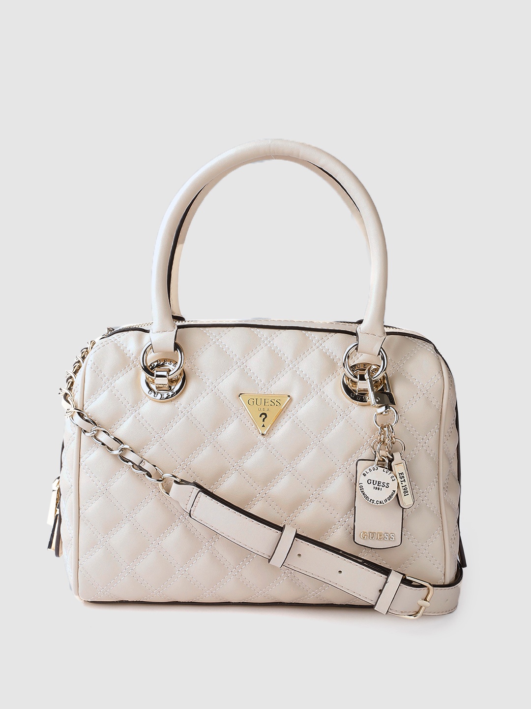 

GUESS Beige Quilted Structured Handheld Bag