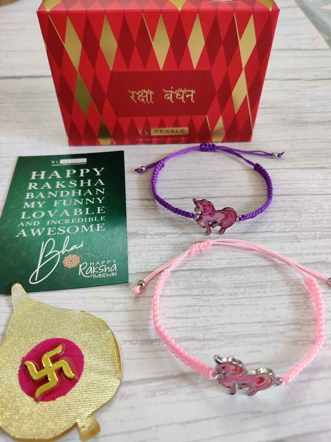 

EL REGALO Pack Of 2 Wraparound Rakhi & Roli Chawal, Purple