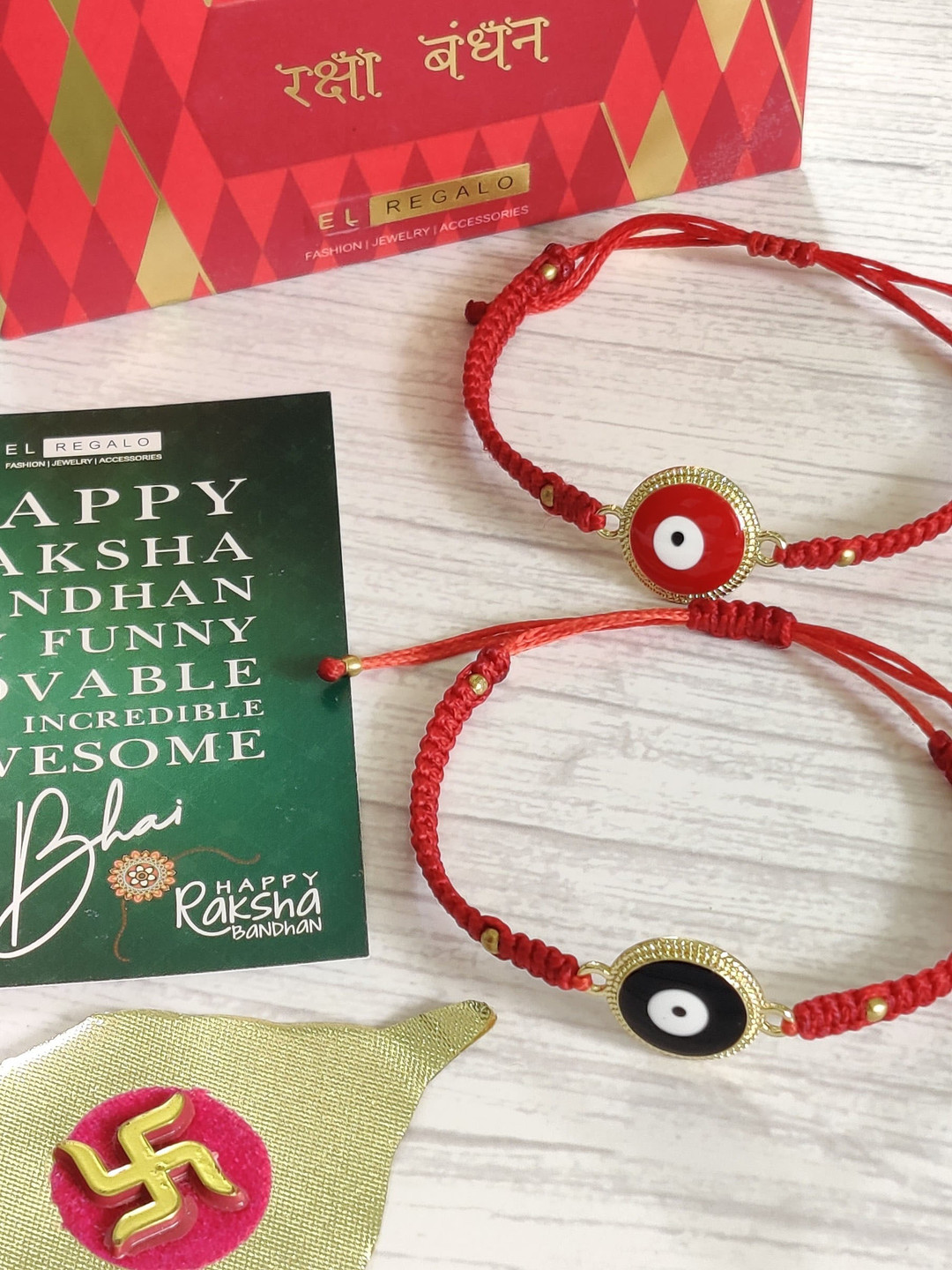 

EL REGALO Unisex Set Of 2 Red & Black Evil Eye Rakhi