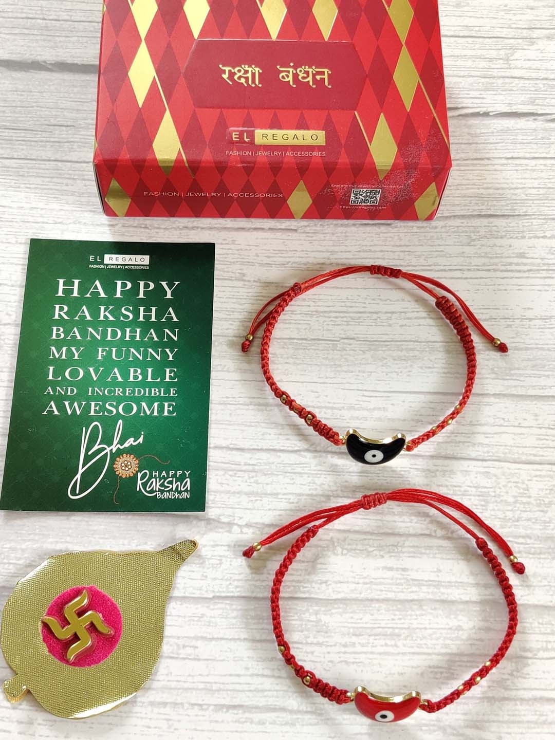 

EL REGALO Unisex Red Set of 2 Evil-Eye Rakhi Set
