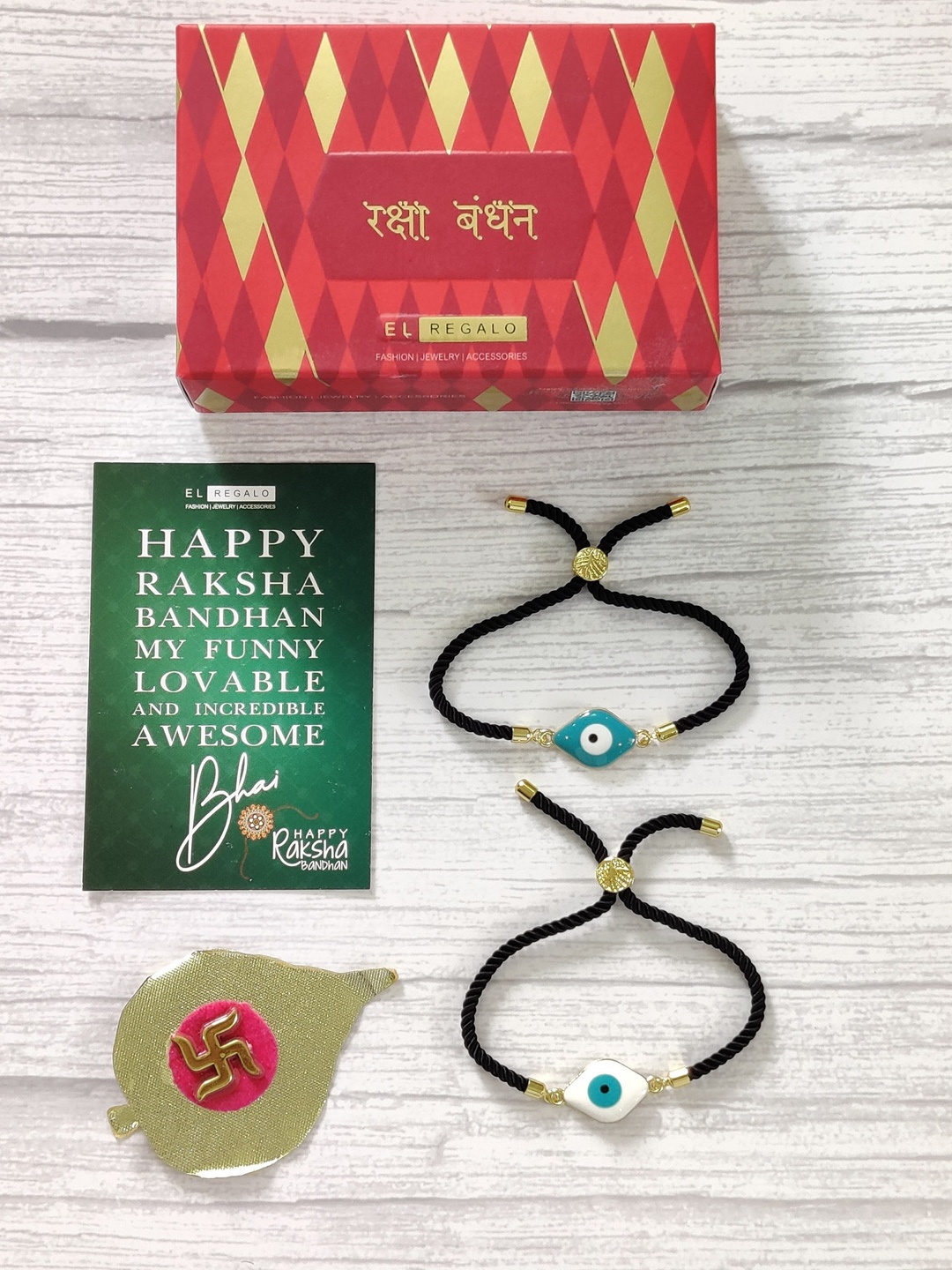 

EL REGALO Unisex Set of 2 Blue & Black Rakhi Gift Set