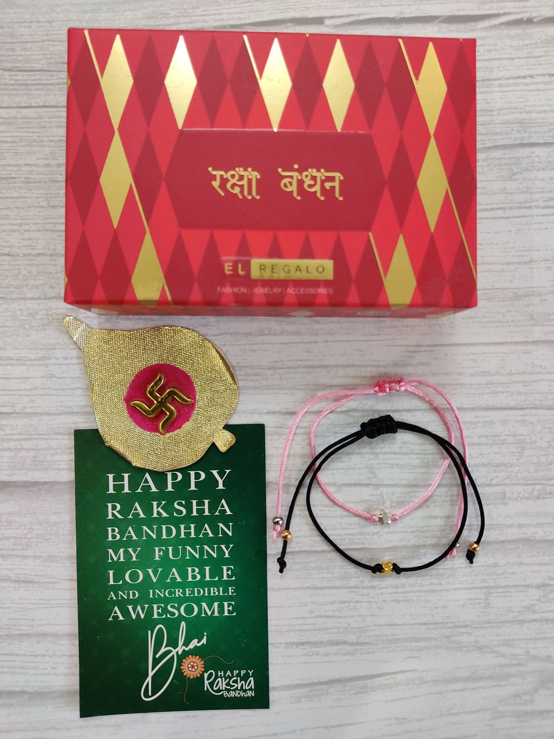 

EL REGALO Pack Of 2 Gold-Toned Rakhi, Black