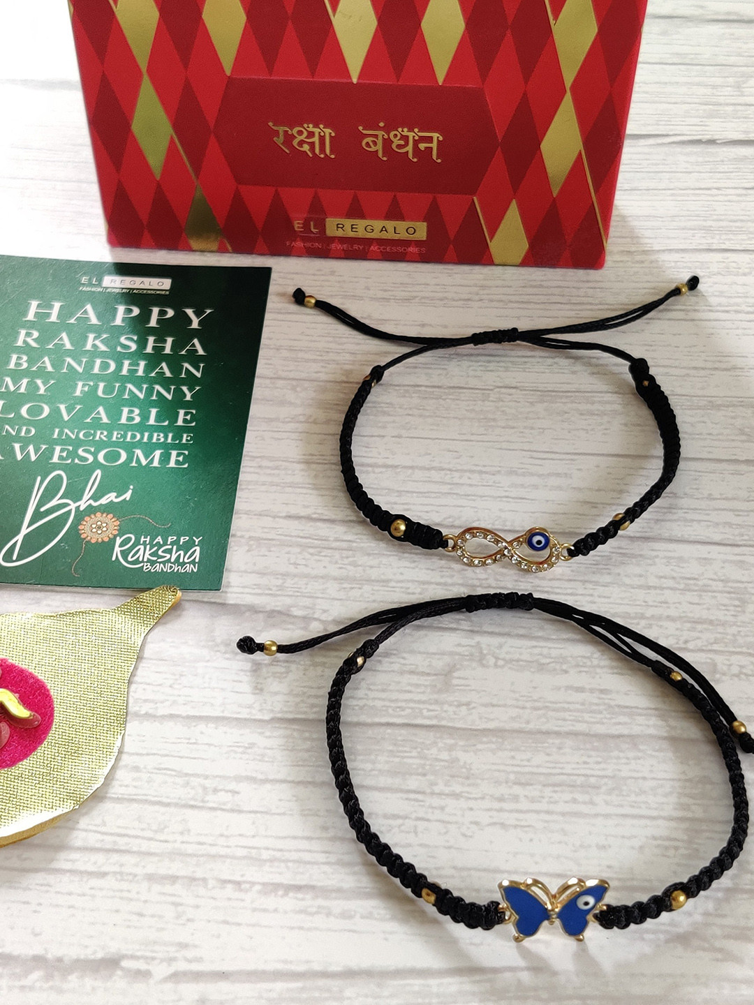 

EL REGALO Set Of 2 Black & Gold-Toned Beaded Rakhis