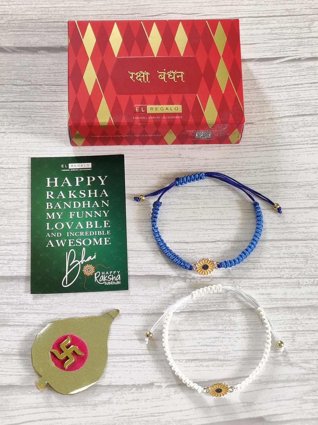 

EL REGALO Pack Of 2 Wraparound Rakhi & Roli Chawal, White