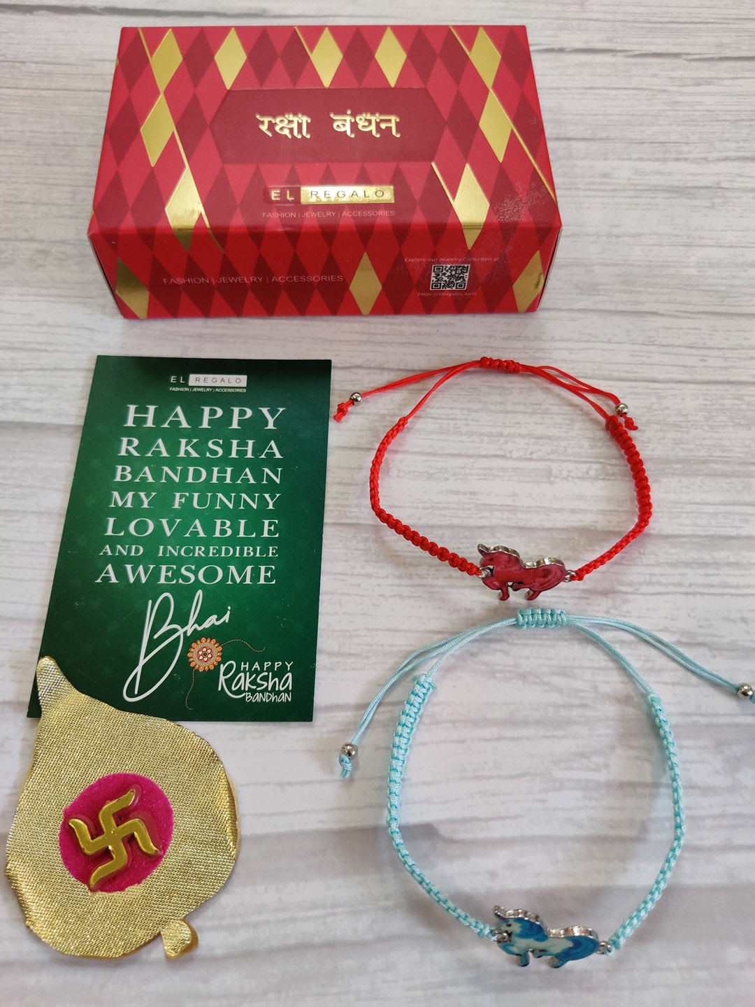 

EL REGALO Girls Pack Of 2 Unicorn Rakhi, Red