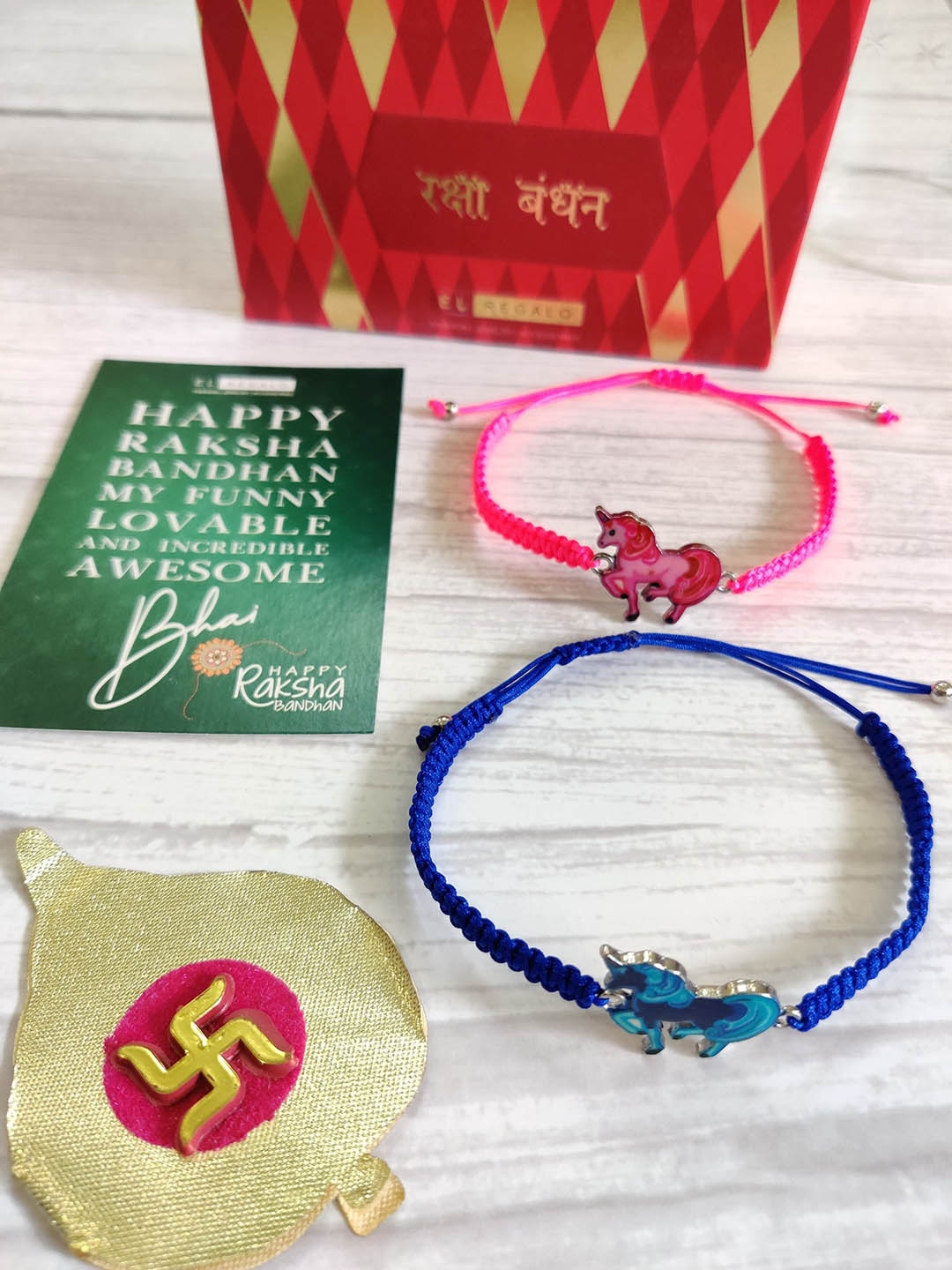 

EL REGALO Girls Set Of 2 Pink & Blue Studded Rakhis
