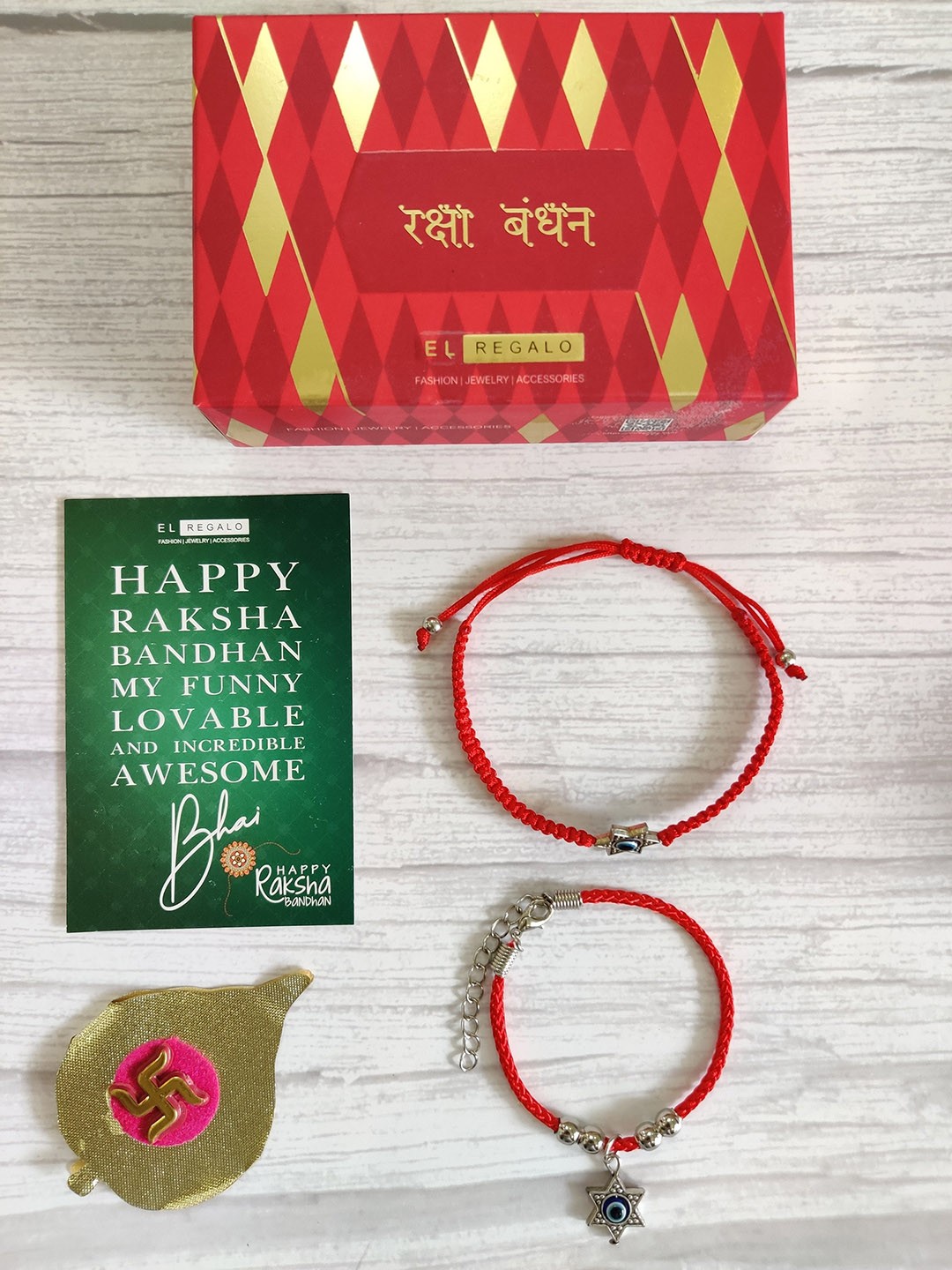 

EL REGALO Set of 2 Rakhi Gift Set, Red