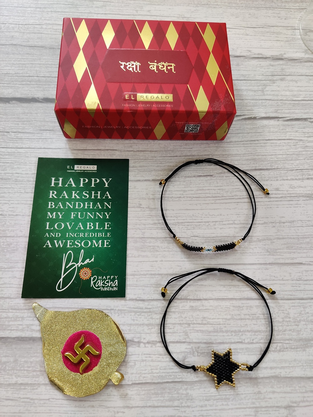 

EL REGALO Set Of 2 Black & Gold Beaded Rakhi