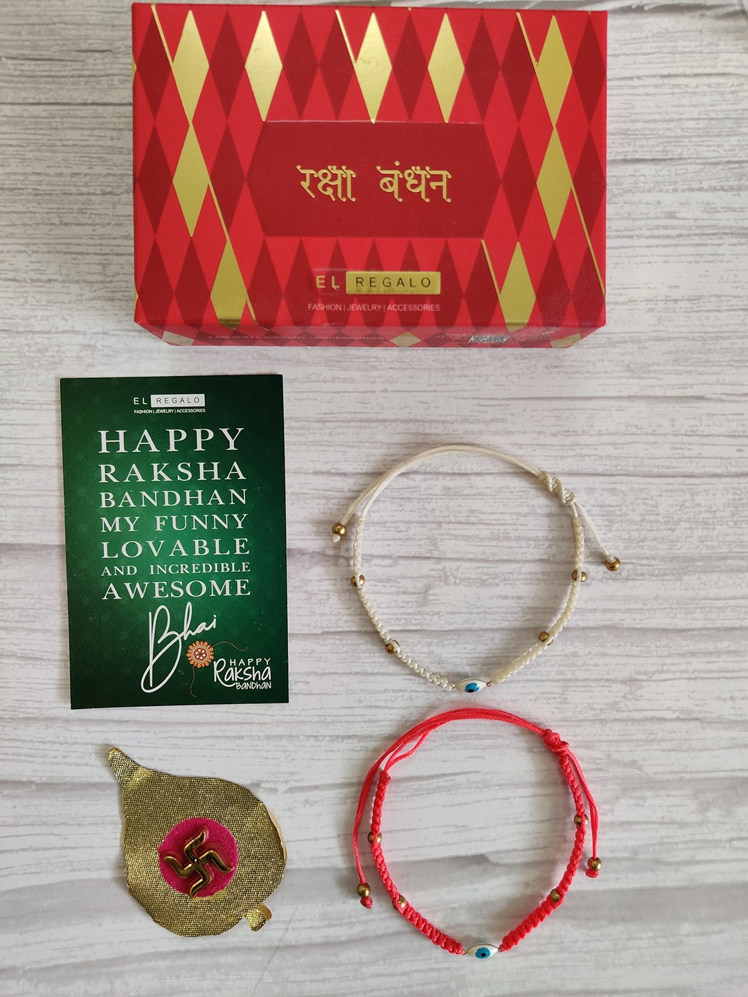 

EL REGALO Pack Of 2 Combos Evil Eye Rakhi, Red