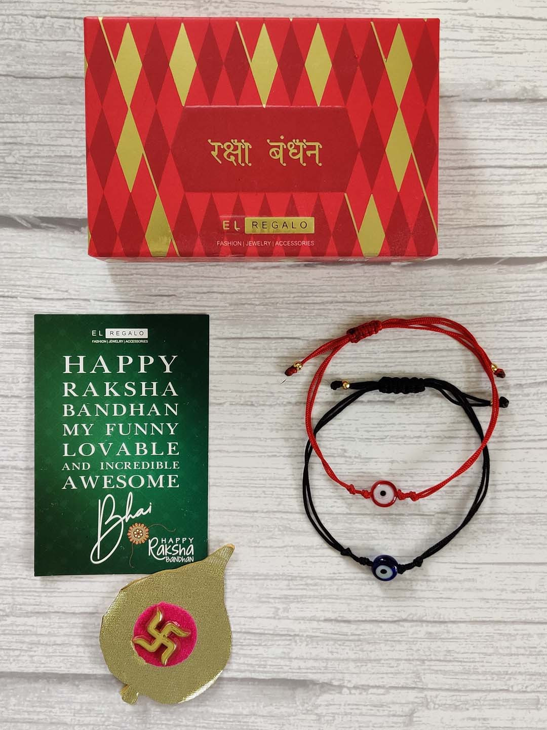 

EL REGALO Set Of 2 Evil Eye Beaded Rakhi, Red