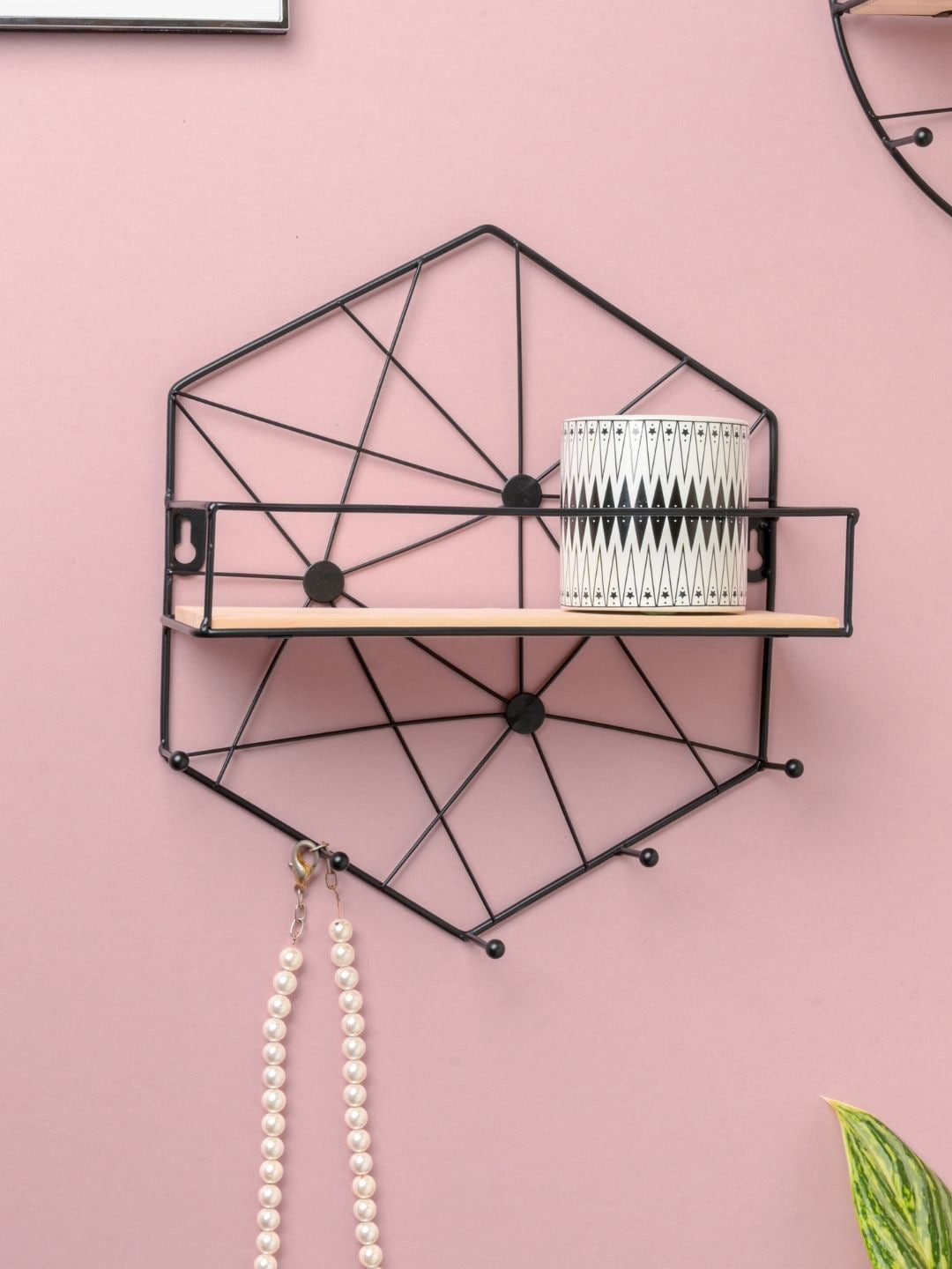 

Nestasia Black Metal Wall Hexagon Shelf with Keyholders