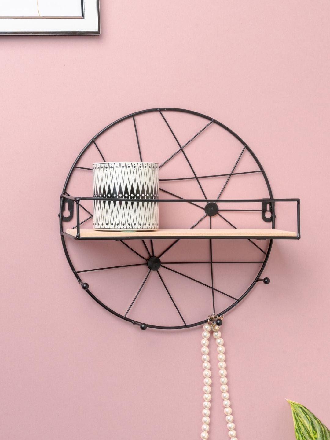 

Nestasia Black Metal Wall Shelf with Keyholders