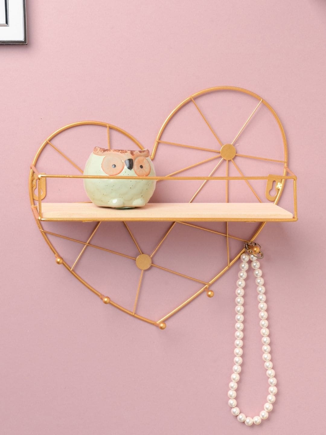

Nestasia Gold-Toned Metal Heart Wall Shelf with Keyholders