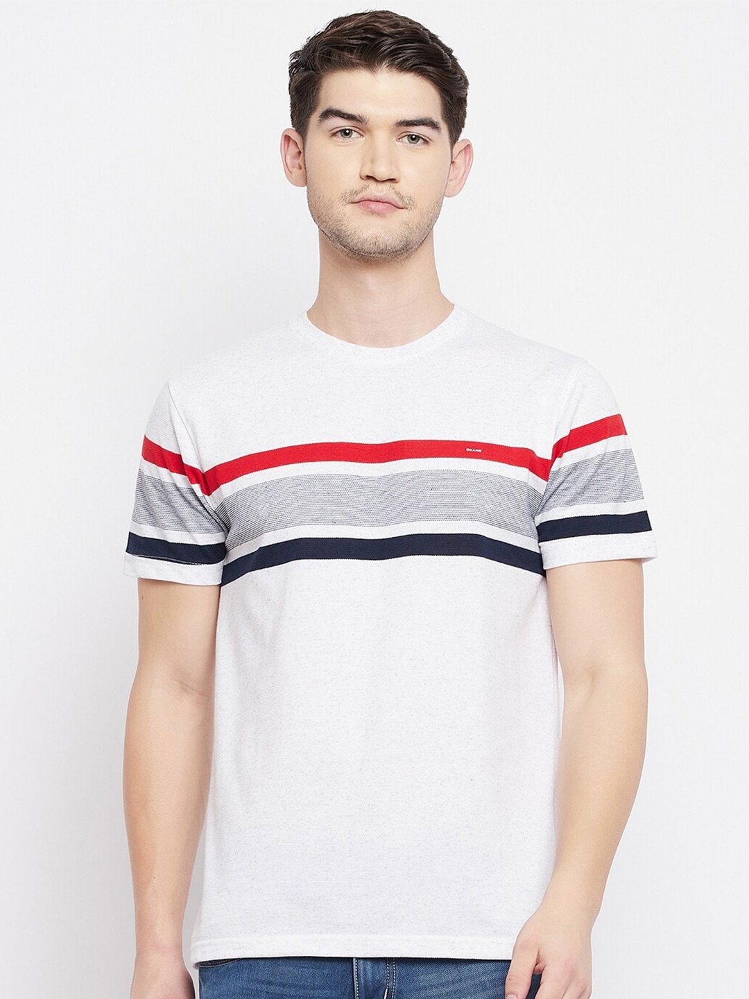 

Okane Men Grey & Red Striped T-shirt