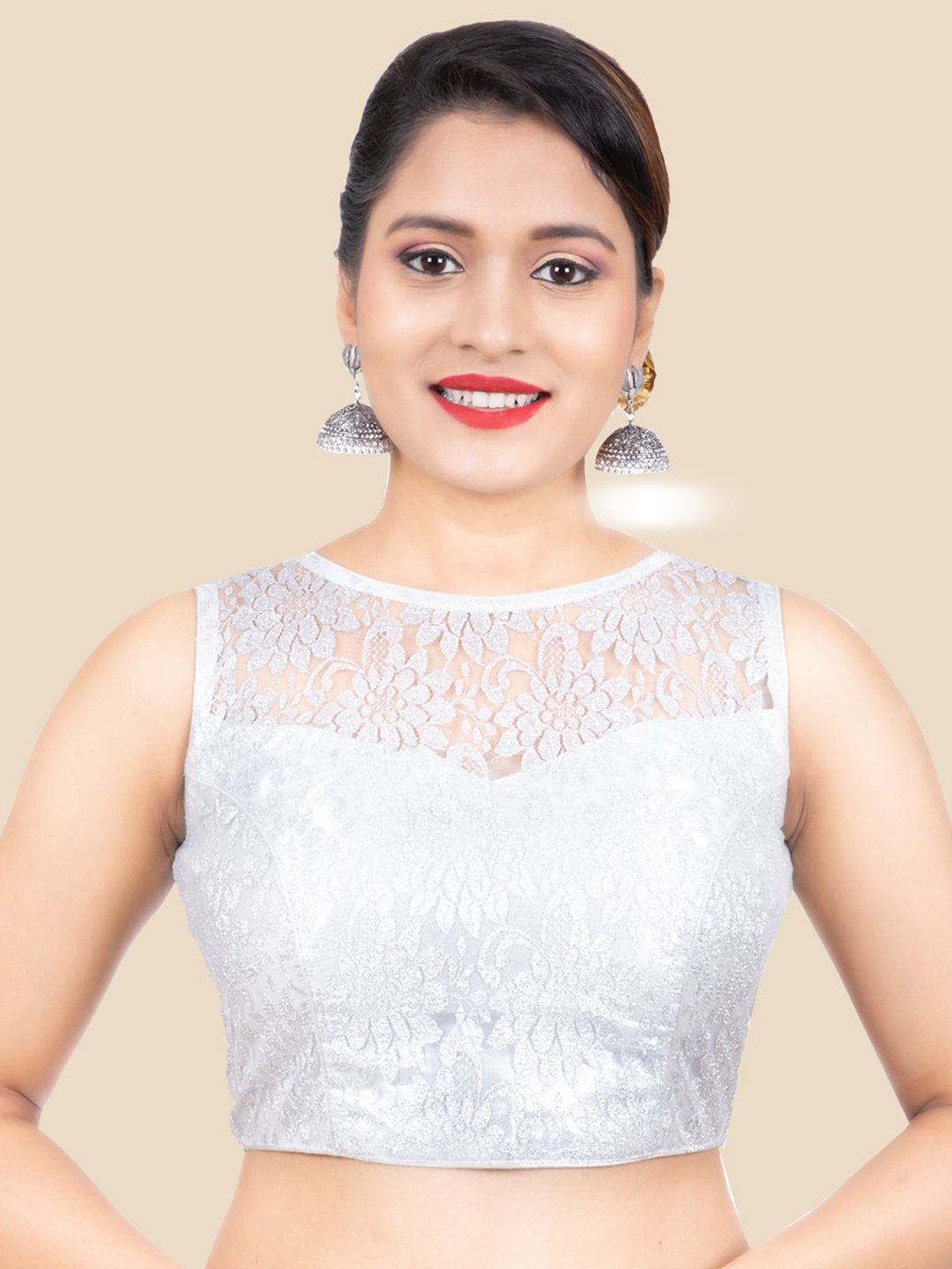 

FEMMIBELLA Women Silver-Coloured Embroidered Readymade Saree Blouse