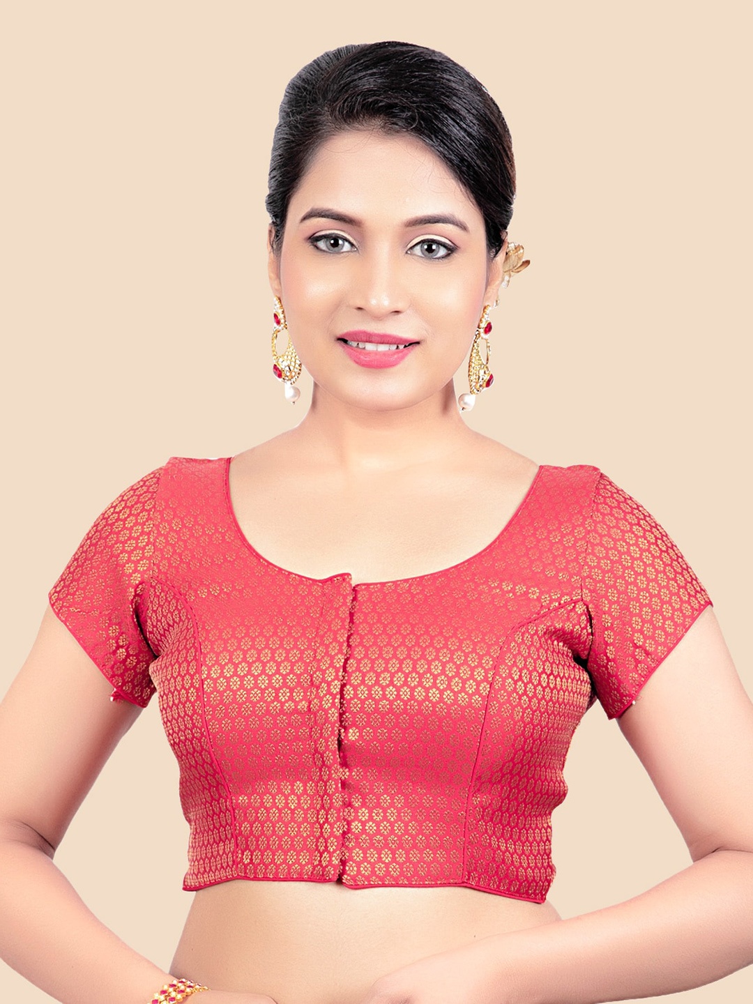 

FEMMIBELLA Women Red Woven-Design Brocade Saree Blouse