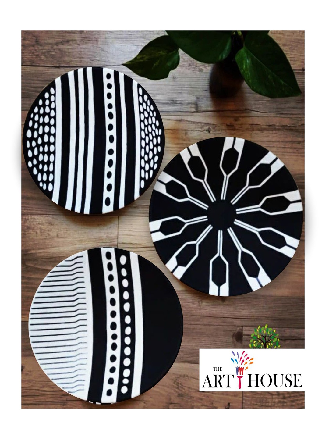

The Art House Set Of 3 Black & White Abstract Painting Wall Art