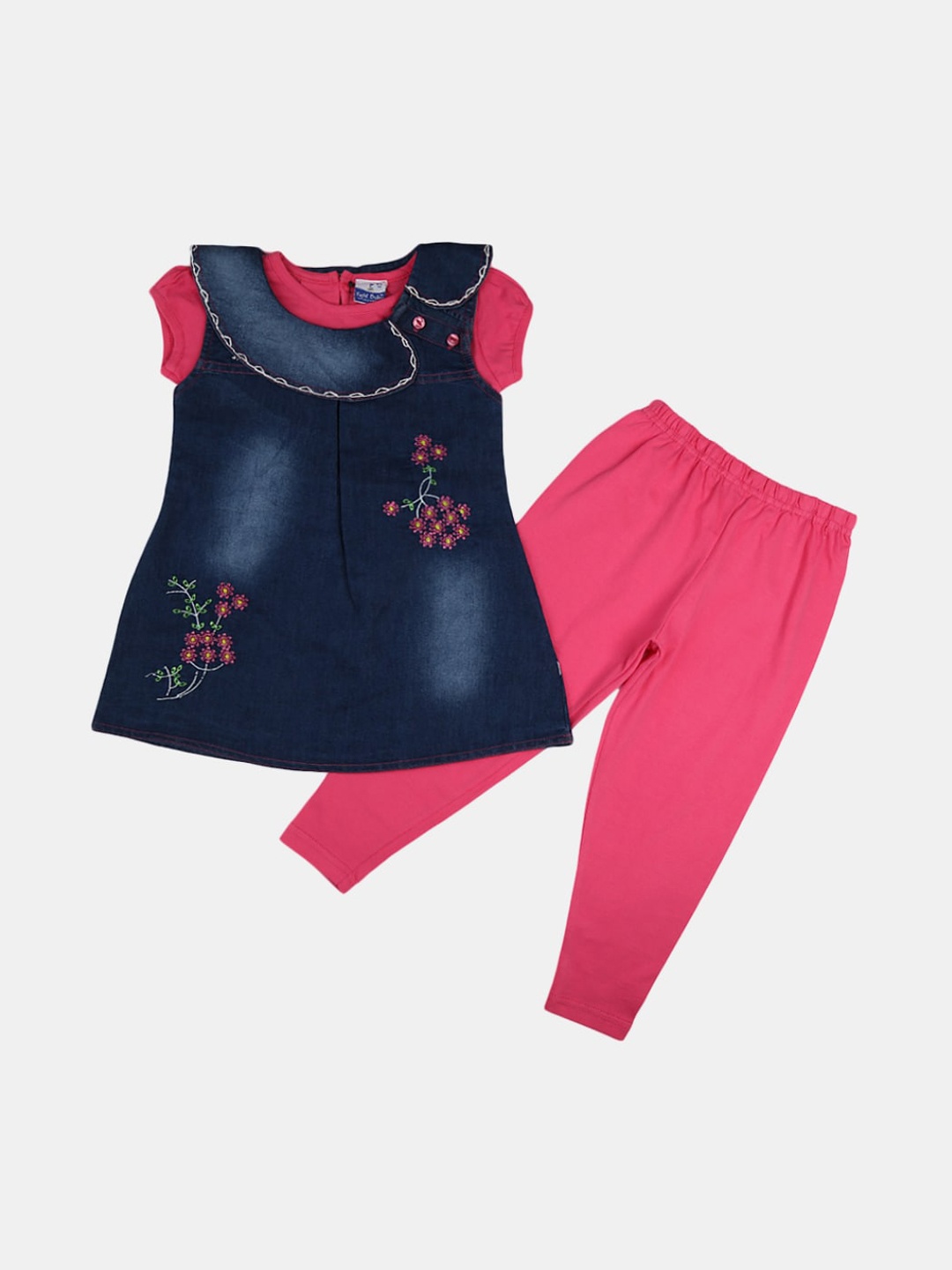 

V-Mart Girls Blue & Coral Printed Top with Trousers