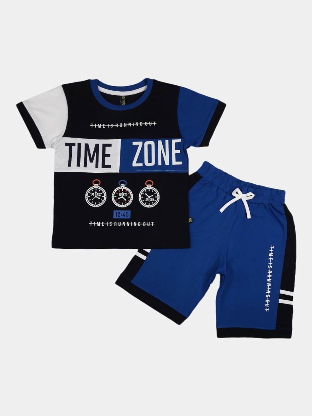 

V-Mart Boys Blue & Black Printed T-shirt with Shorts