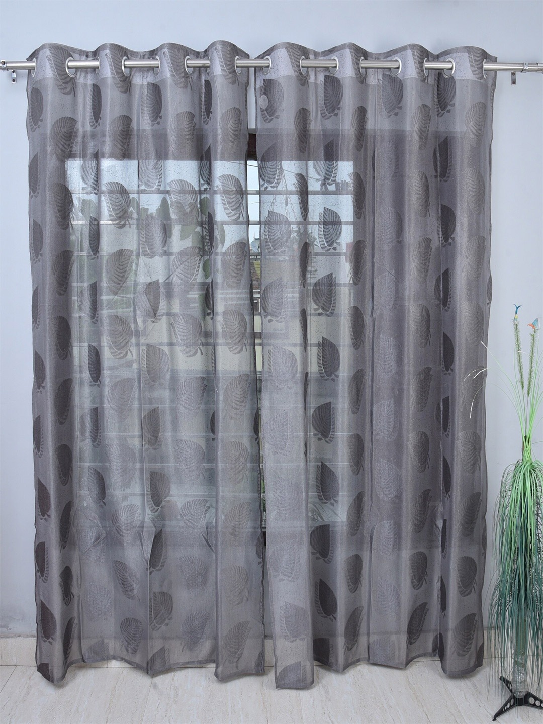 

Homefab India Grey Set of 2 Sheer Window Curtain