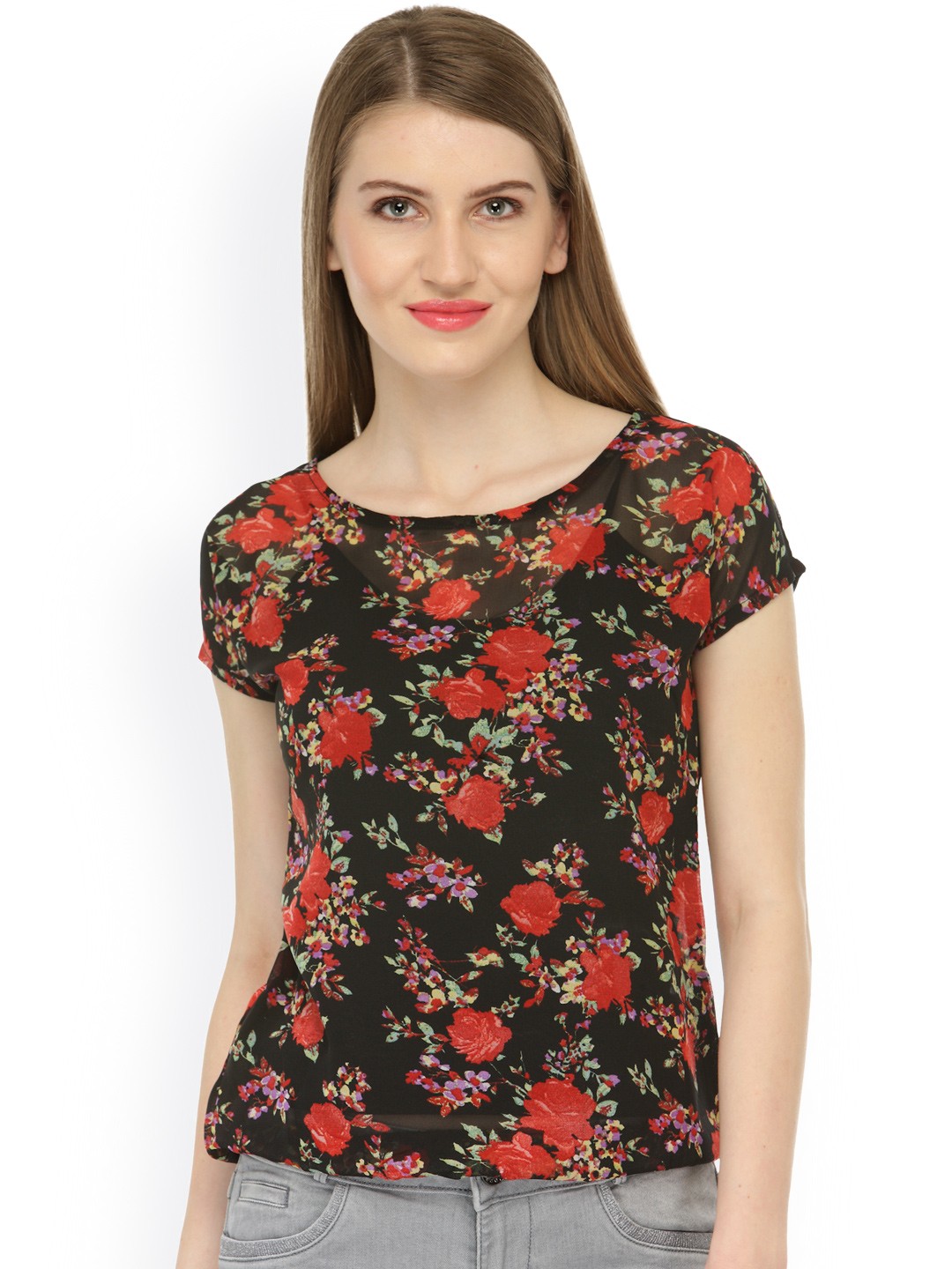 

Cation Women Black & Red Printed Top