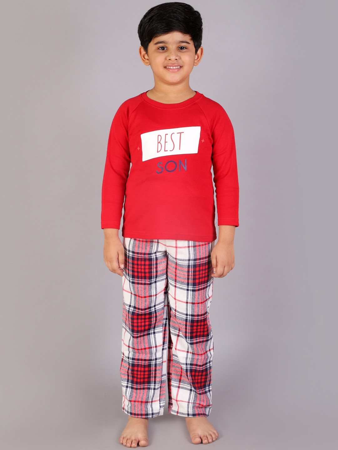 

BStories Boys Red & White Printed Night suit