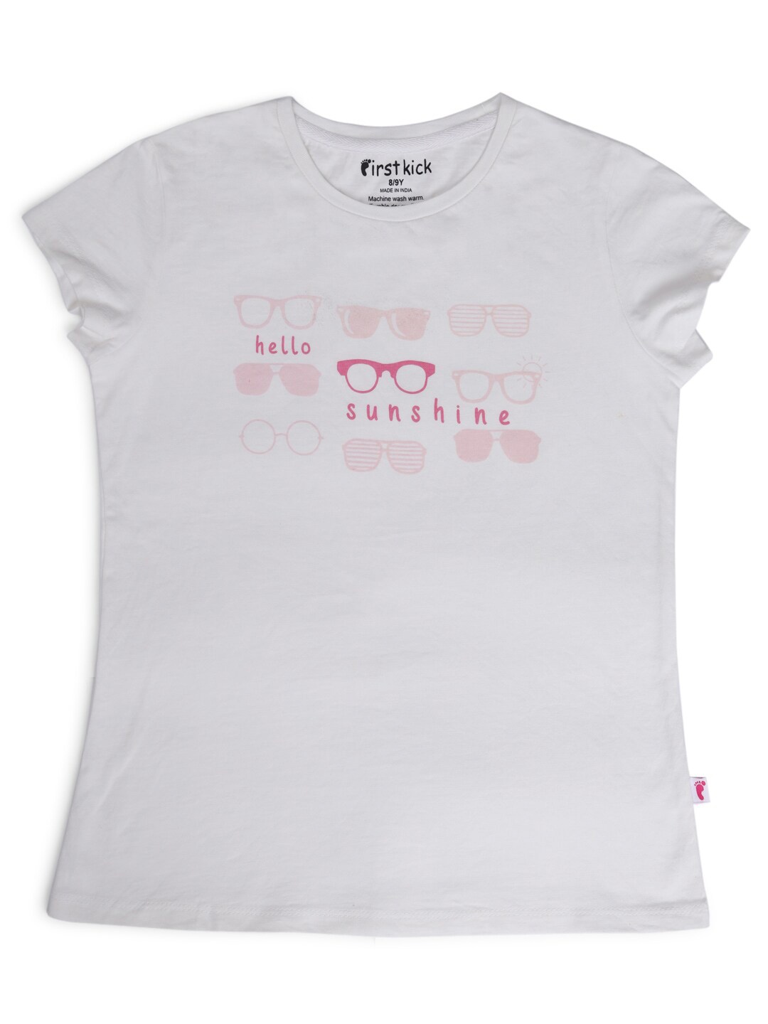 

First Kick Girls White Typography Printed Applique T-shirt