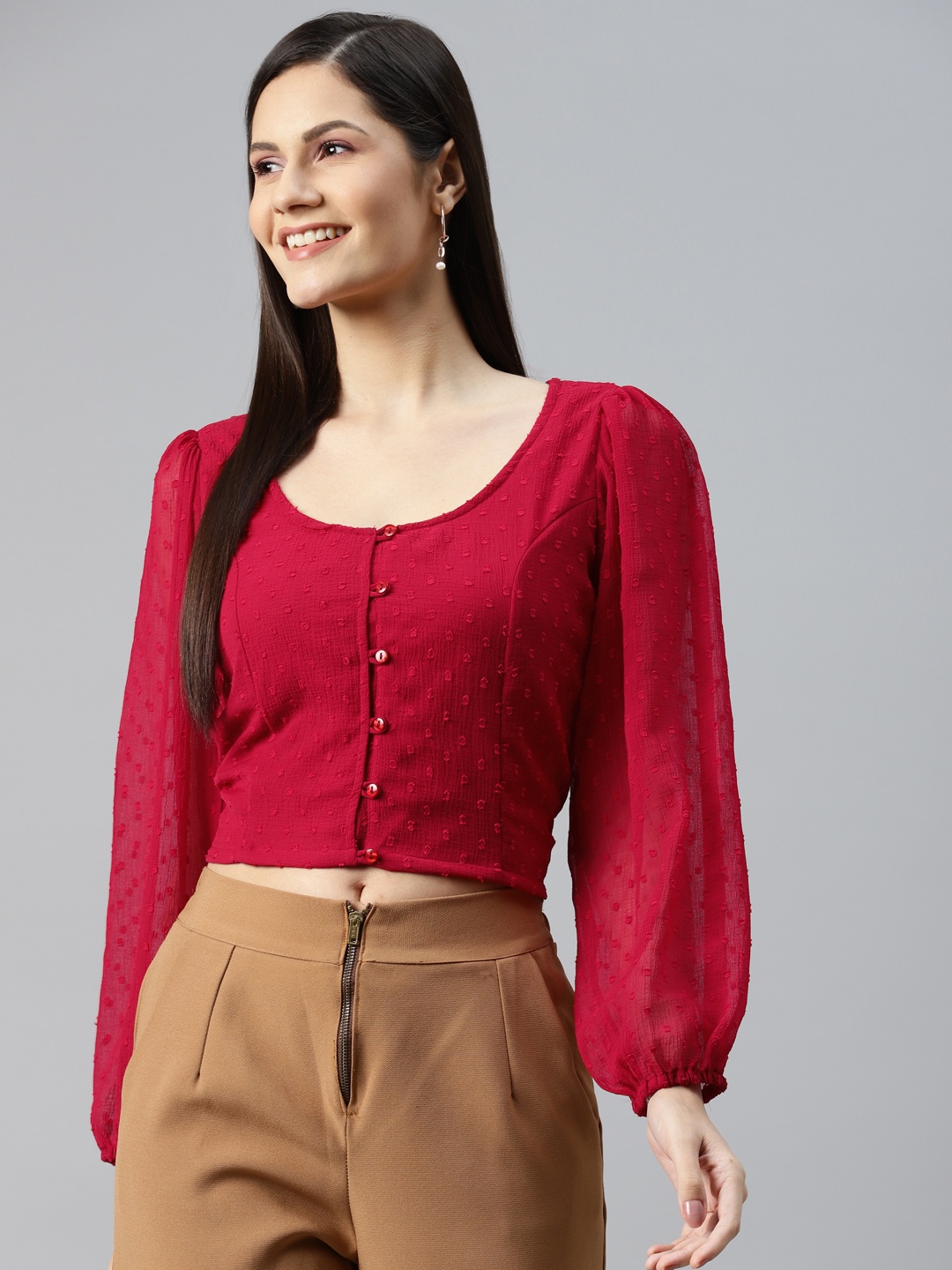 

plusS Red Shirt Style Crop Top