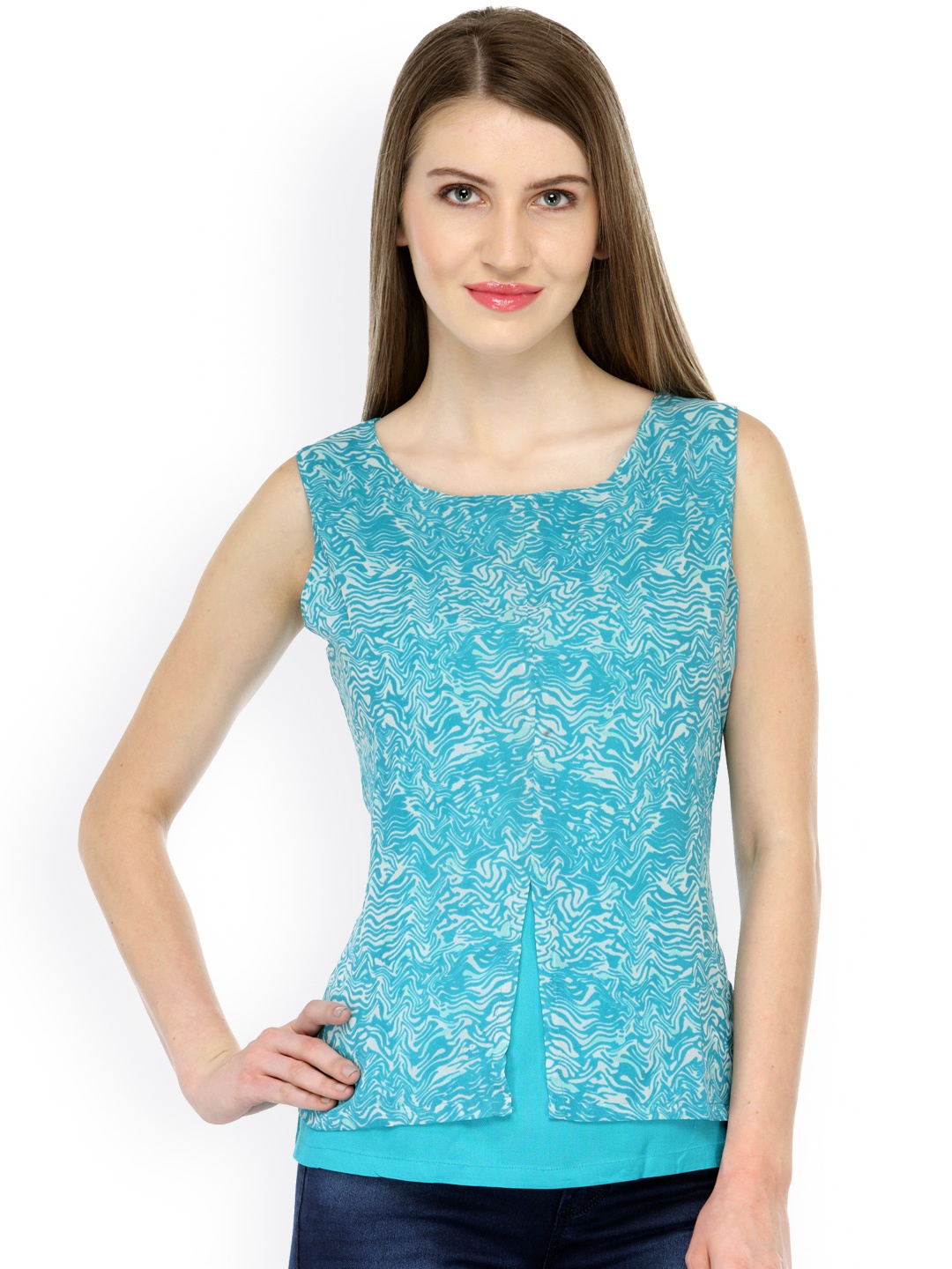 

Cation Women Blue Printed Layered Top